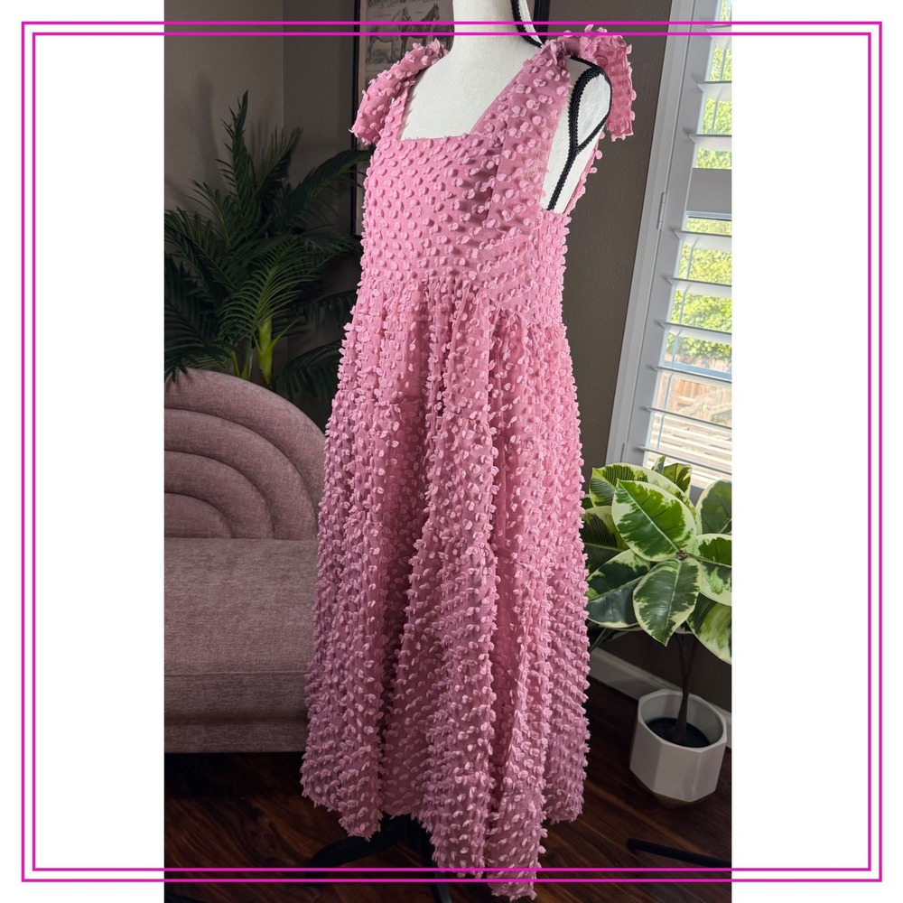 Sister Jane Bando Women's XS Pink Textured Midi Dress Tiered Sleeveless - Picture 9 of 14
